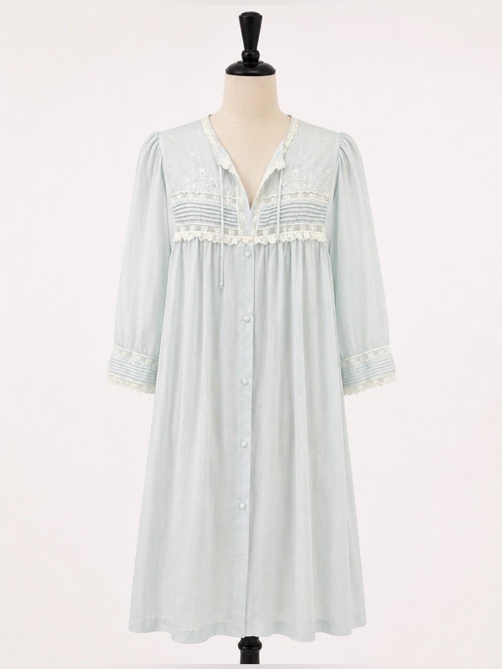 Vintage Barbizon Heirloom Lace Embroidered Blue Nightgown Cottagecore S